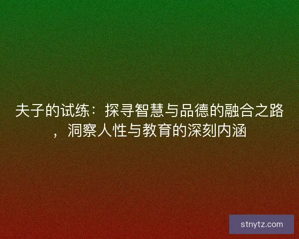 夫子的试练：探寻智慧与品德的融合之路，洞察人性与教育的深刻内涵